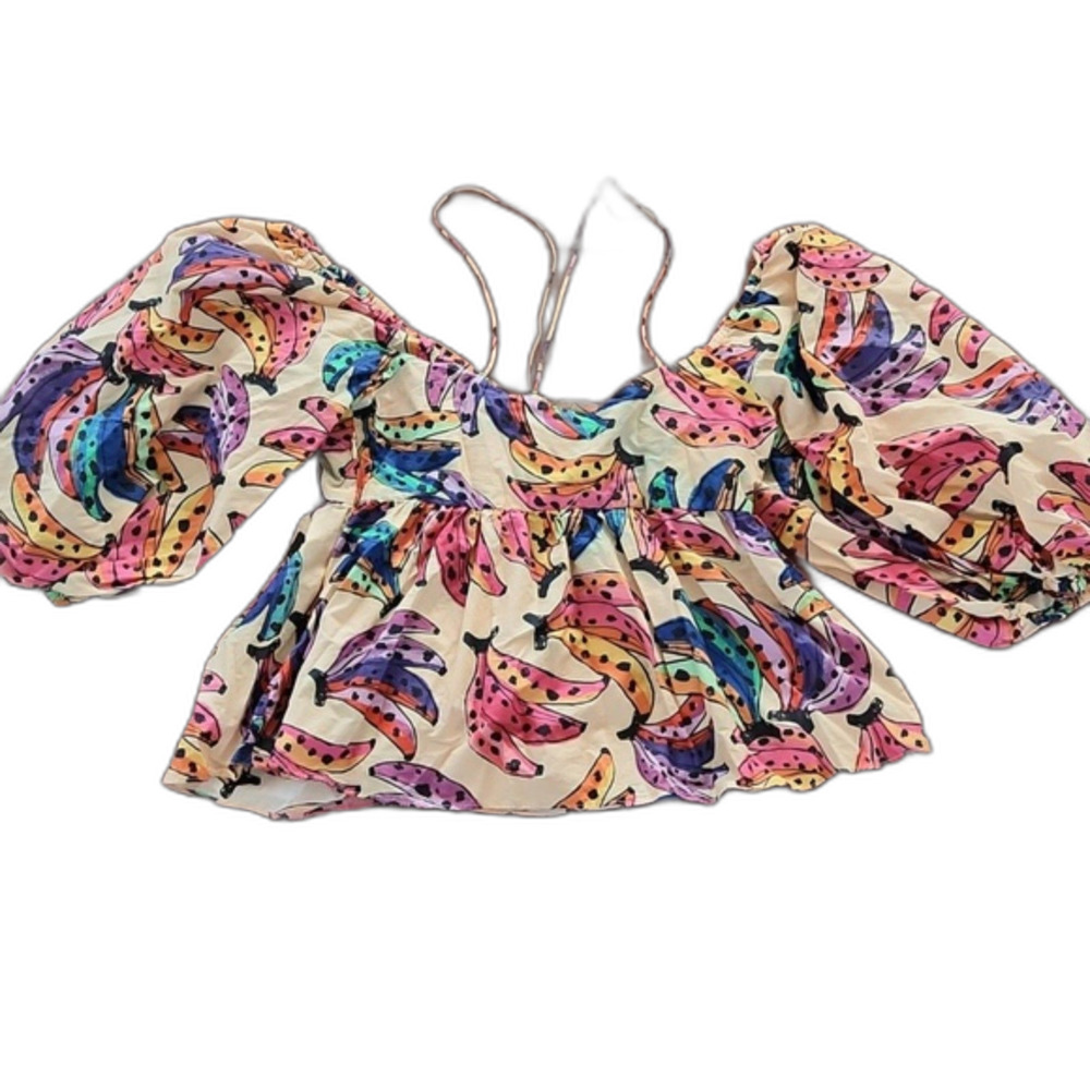 Farm Rio Banana Bunch Voluminous-sleeve Blouse In Multi, Size L - Picture 6 of 10